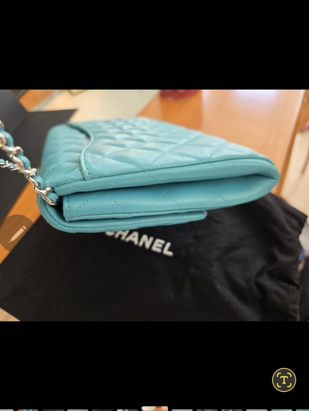 Chanel Medium Lambskin Clutch on Chain Tiffant Blue, Entrupy Authenticated - Picture 9 of 12